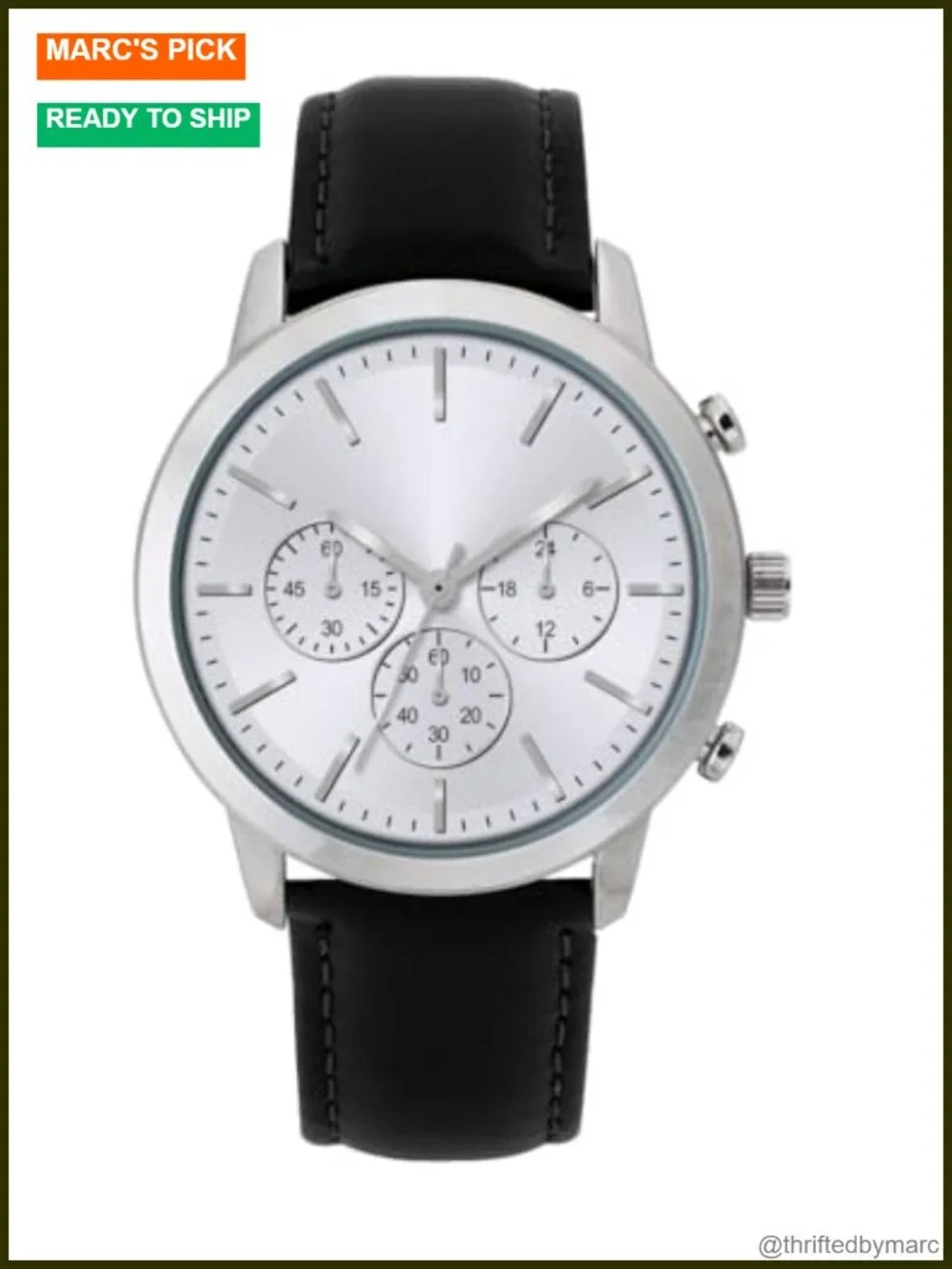 Men's Analog Quartz Watch with Leather Strap, Chronograph Subdials